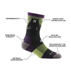Darn Tough Womens Bear Town Micro Crew Lightweight Hiking Sock 8 Darn Tough Womens Bear Town Micro Crew Lightweight Hiking Sock -Petzl Shop Darn Tough womens bear town lime specification