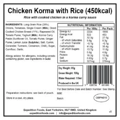 Expedition Foods Chicken Korma With Rice (450kcal) 11 Expedition Foods Chicken Korma With Rice (450kcal) -Petzl Shop chicken korma with rice 450kcal v5 label