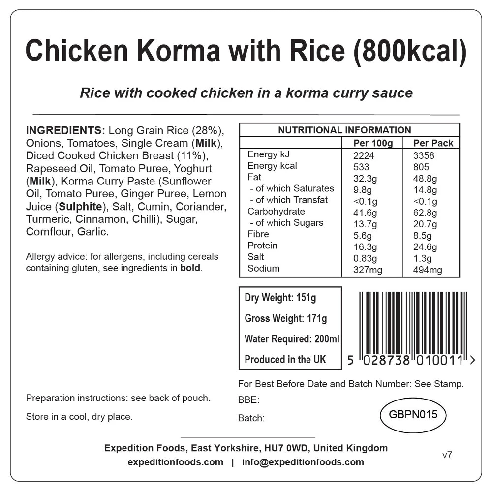 Expedition Foods Chicken Korma With Rice (800kcal) 6 Expedition Foods Chicken Korma With Rice (800kcal) - Image 6