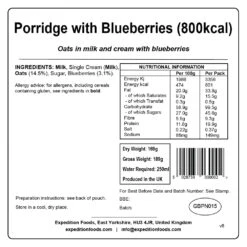 Expedition Foods Porridge With Blueberries (800kcal) 6 Expedition Foods Porridge With Blueberries (800kcal) -Petzl Shop expedition foods porridge with blueberries 800kcal stats