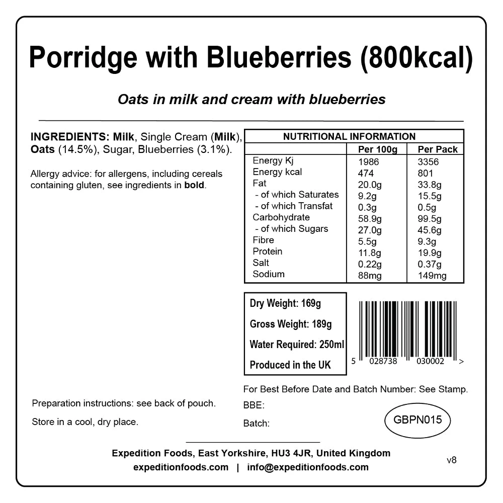 Expedition Foods Porridge With Blueberries (800kcal) 3 Expedition Foods Porridge With Blueberries (800kcal) - Image 3
