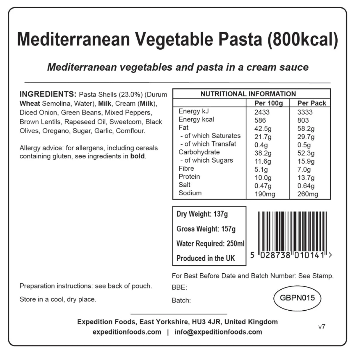 Expedition Foods Mediterranean Vegetable Pasta (800kcal) 3 Expedition Foods Mediterranean Vegetable Pasta (800kcal) - Image 3