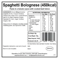 Expedition Foods Spaghetti Bolognese (450kcal) -Petzl Shop spaghetti bolognese 450kcal v10 label