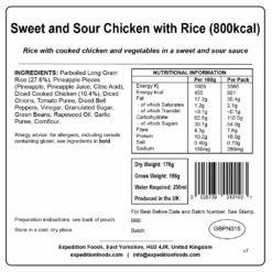 Expedition Foods Sweet And Sour Chicken With Rice (800kcal) 5 Expedition Foods Sweet And Sour Chicken With Rice (800kcal) -Petzl Shop sweet and sour chicken with rice 800kcal v7 label