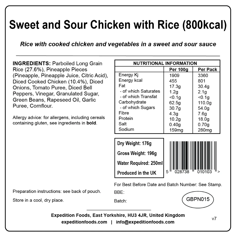 Expedition Foods Sweet And Sour Chicken With Rice (800kcal) 3 Expedition Foods Sweet And Sour Chicken With Rice (800kcal) - Image 3